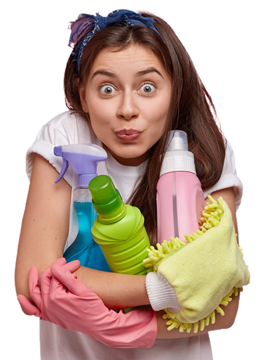 woman excied to clean